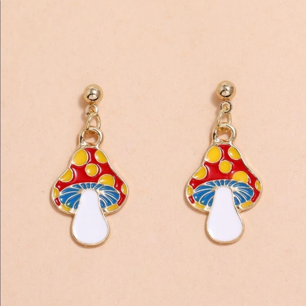 Retro Psychedelic Mushroom Drop Earrings - Picture 4 of 4